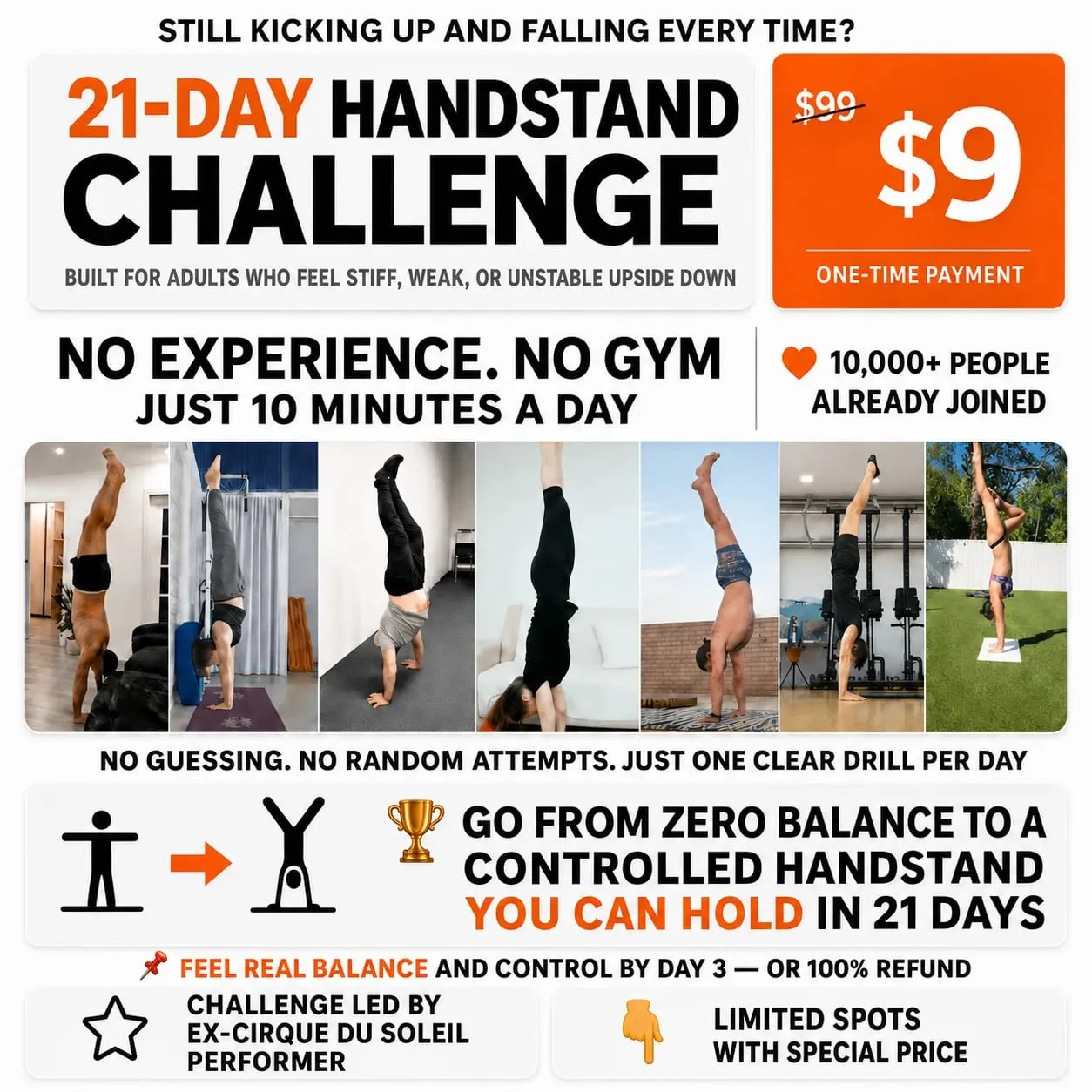 21-Day Handstand Challenge — $9 one-time, no experience or gym needed